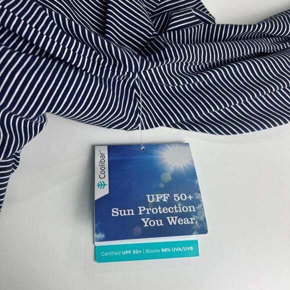 Coolibar Mens Merrit Long Sleeve Pocket Polo Shirt Blue White Striped UPF50 NWT - Picture 4 of 13